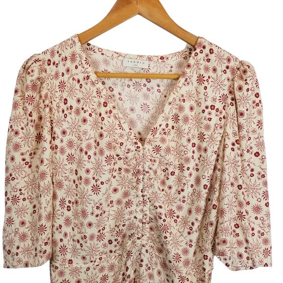 Sandro Paris Women's Trinidad Plein Soleil Faux Wrap Hi Lo Midi Dress Size 8 - Picture 6 of 14